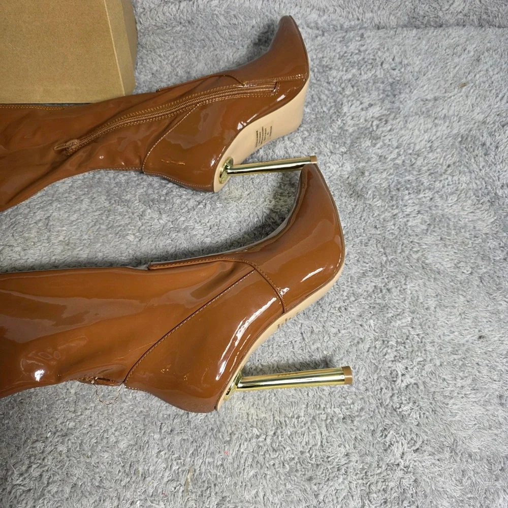 Steve Madden Over The Knee Boot Cognac Patent Stiletto Women 7.5 New